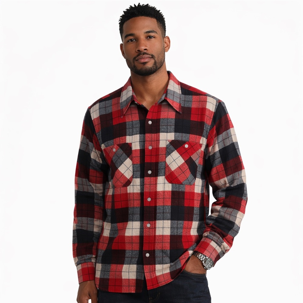 VTG 70s JCPenney Flannel Shirt Red Black Static Plaid Hunting Workwear Size S‎